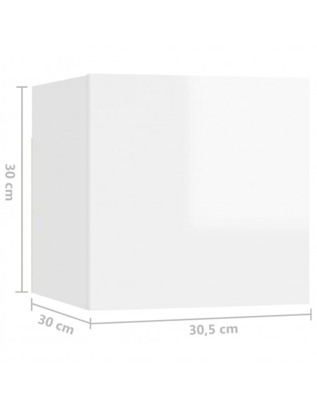 Comodini Bianco Lucido 2 pz 30,5x30x30 cm in Truciolato