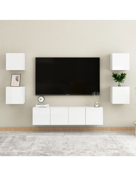 Comodini Bianco Lucido 2 pz 30,5x30x30 cm in Truciolato