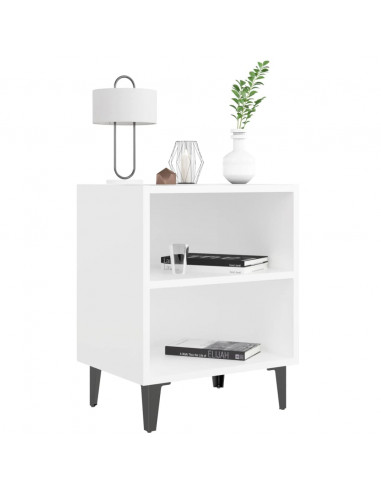 Comodino con Gambe in Metallo Bianco 40x30x50 cm