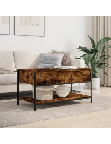 Tavolino Salotto Rovere Fumo 100x50x50 cm Multistrato e Metallo