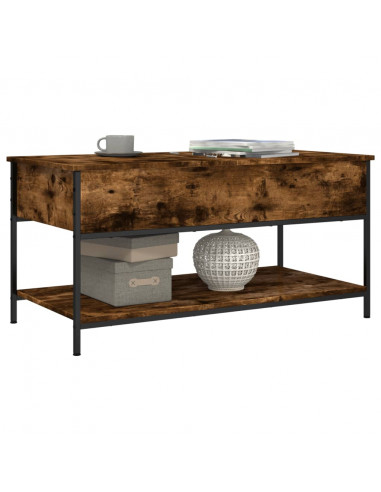 Tavolino Salotto Rovere Fumo 100x50x50 cm Multistrato e Metallo