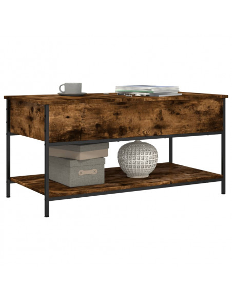 Tavolino Salotto Rovere Fumo 100x50x50 cm Multistrato e Metallo