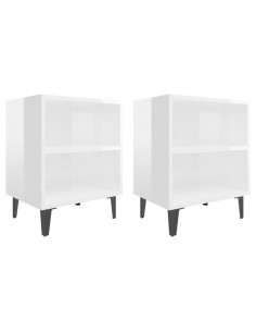 Comodini con Gambe in Metallo 2pz Bianco Lucido 40x30x50 cm 2