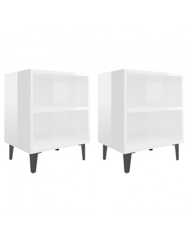 Comodini con Gambe in Metallo 2pz Bianco Lucido 40x30x50 cm