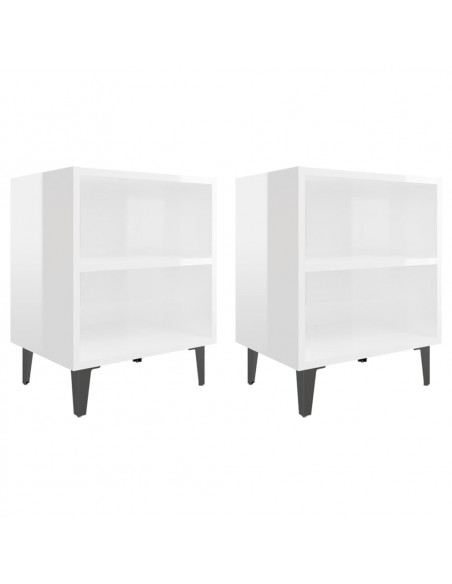 Comodini con Gambe in Metallo 2pz Bianco Lucido 40x30x50 cm