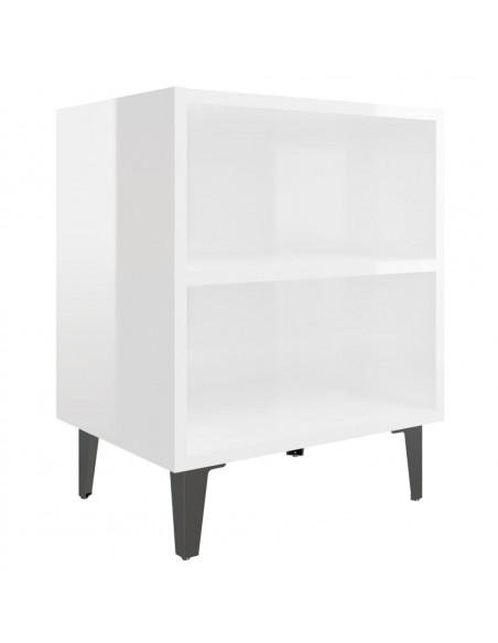 Comodini con Gambe in Metallo 2pz Bianco Lucido 40x30x50 cm