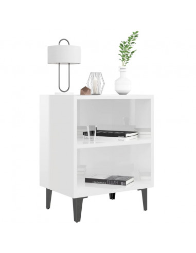 Comodini con Gambe in Metallo 2pz Bianco Lucido 40x30x50 cm