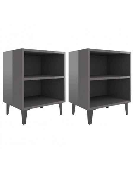 Comodini con Gambe in Metallo 2pz Grigio Lucido 40x30x50 cm