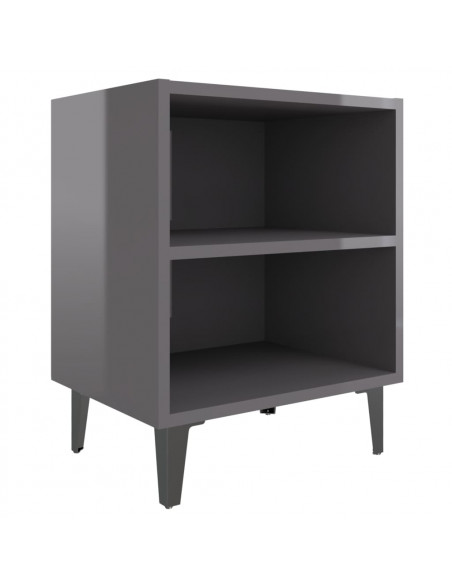 Comodini con Gambe in Metallo 2pz Grigio Lucido 40x30x50 cm