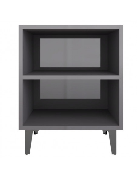 Comodini con Gambe in Metallo 2pz Grigio Lucido 40x30x50 cm