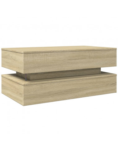Tavolino da Soggiorno con Luci LED Rovere Sonoma 90x50x40 cm
