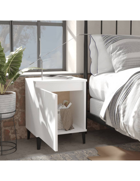Comodino con Gambe in Metallo Bianco 40x30x50 cm