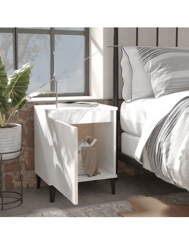 Comodino con Gambe in Metallo Bianco Lucido 40x30x50 cm