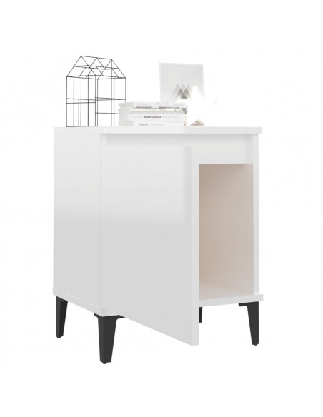 Comodino con Gambe in Metallo Bianco Lucido 40x30x50 cm