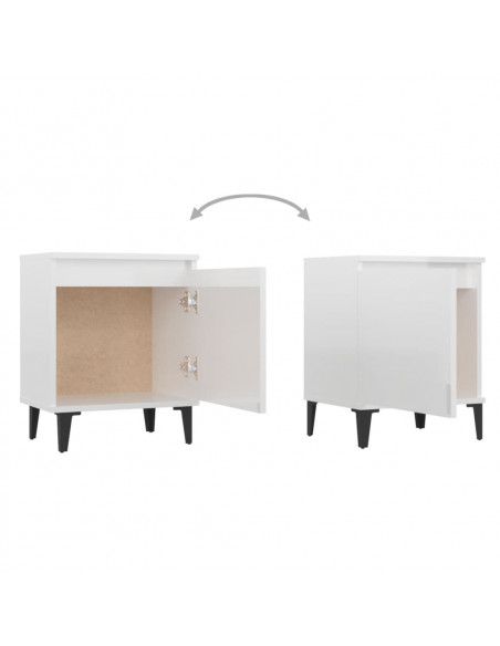 Comodino con Gambe in Metallo Bianco Lucido 40x30x50 cm