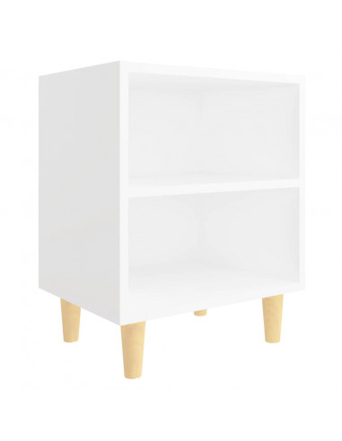Comodino con Gambe in Legno Massello Bianco 40x30x50 cm