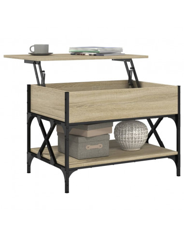 Tavolino Salotto Rovere Sonoma 70x50x50 cm Multistrato Metallo