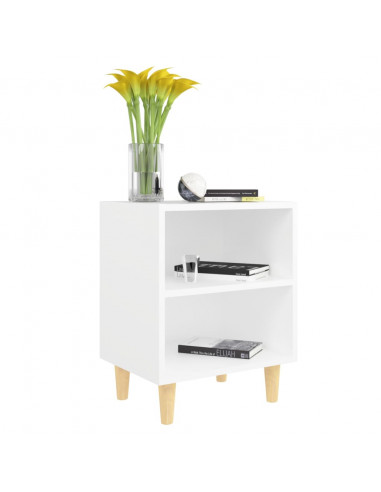 Comodino con Gambe in Legno Massello Bianco 40x30x50 cm