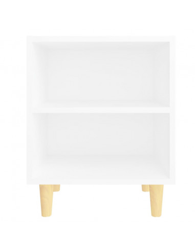 Comodino con Gambe in Legno Massello Bianco 40x30x50 cm