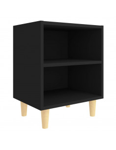 Comodino con Gambe in Legno Massello Nero 40x30x50 cm 2