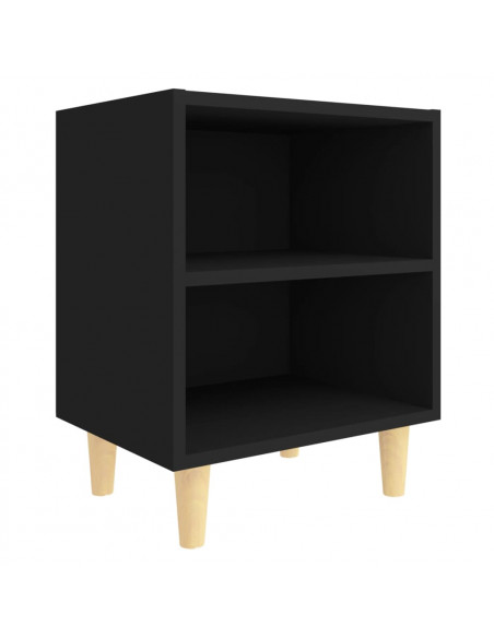 Comodino con Gambe in Legno Massello Nero 40x30x50 cm