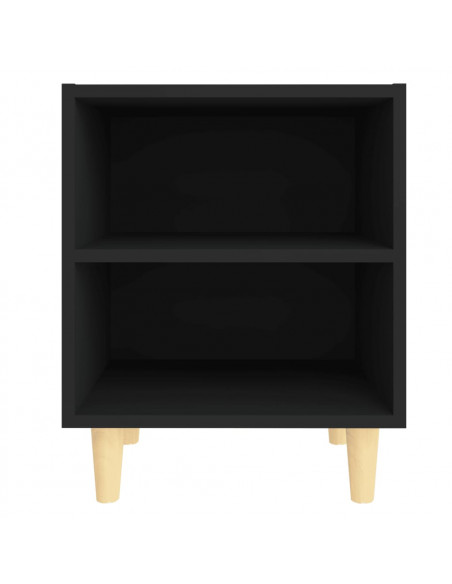 Comodino con Gambe in Legno Massello Nero 40x30x50 cm