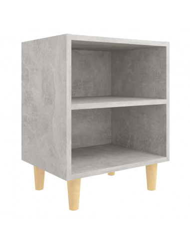 Comodino con Gambe in Legno Massello Grigio Cemento 40x30x50 cm