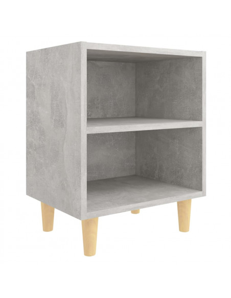 Comodino con Gambe in Legno Massello Grigio Cemento 40x30x50 cm
