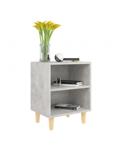 Comodino con Gambe in Legno Massello Grigio Cemento 40x30x50 cm