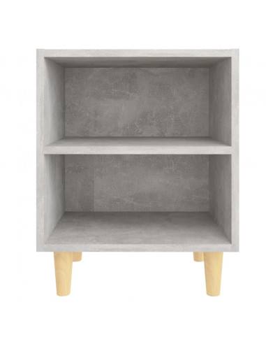 Comodino con Gambe in Legno Massello Grigio Cemento 40x30x50 cm