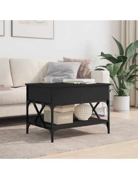 Tavolino da Salotto Nero 70x50x50cm Legno Multistrato Metallo