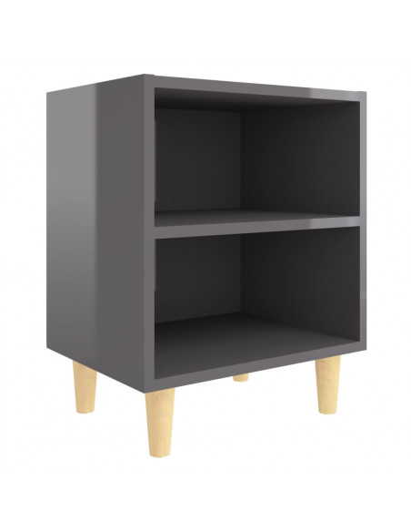 Comodino con Gambe in Legno Massello Grigio Lucido 40x30x50 cm