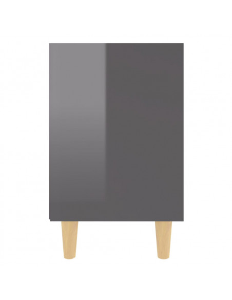 Comodino con Gambe in Legno Massello Grigio Lucido 40x30x50 cm