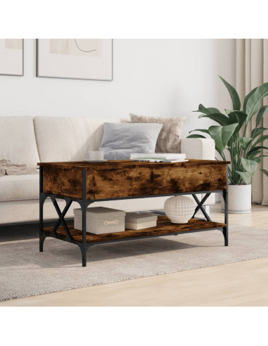 Tavolino Salotto Rovere Fumo 100x50x50 cm Multistrato e Metallo