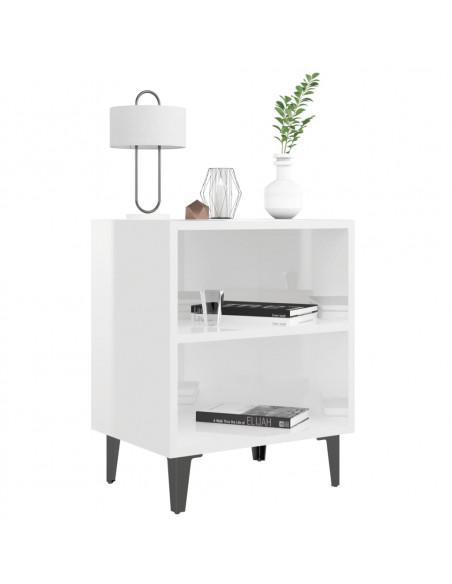 Comodino con Gambe in Metallo Bianco Lucido 40x30x50 cm