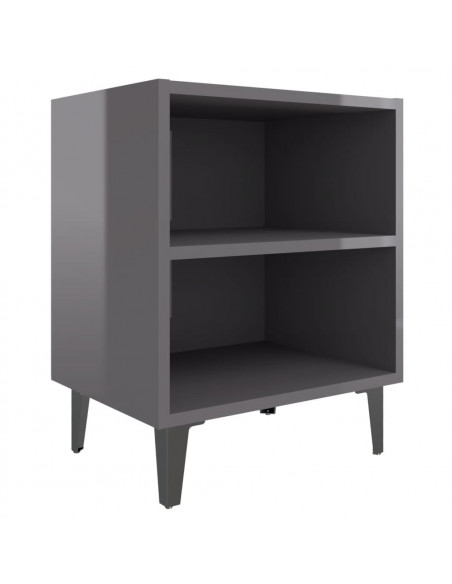 Comodino con Gambe in Metallo Grigio Lucido 40x30x50 cm