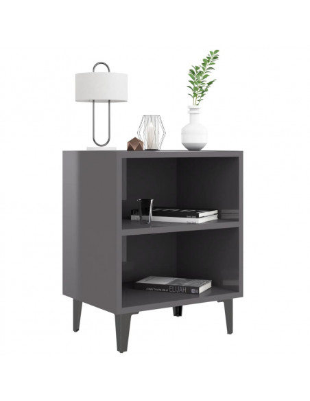 Comodino con Gambe in Metallo Grigio Lucido 40x30x50 cm