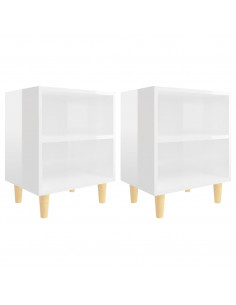 Comodini Gambe in Legno Massello 2pz Bianco Lucido 40x30x50 cm 2