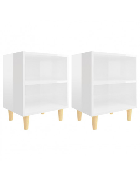 Comodini Gambe in Legno Massello 2pz Bianco Lucido 40x30x50 cm