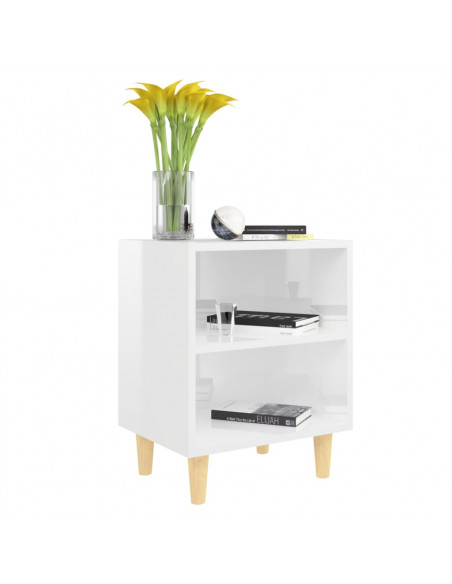 Comodini Gambe in Legno Massello 2pz Bianco Lucido 40x30x50 cm