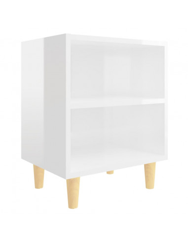 Comodini Gambe in Legno Massello 2pz Bianco Lucido 40x30x50 cm