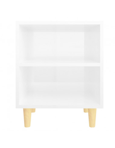 Comodini Gambe in Legno Massello 2pz Bianco Lucido 40x30x50 cm
