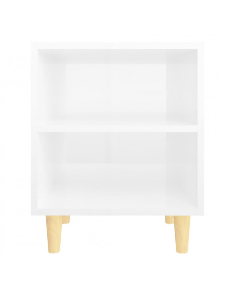 Comodini Gambe in Legno Massello 2pz Bianco Lucido 40x30x50 cm