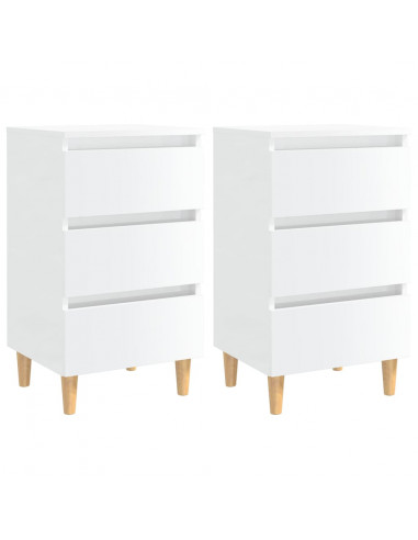 Comodini con Gambe in Legno 2pz Bianco Lucido 40x35x69 cm