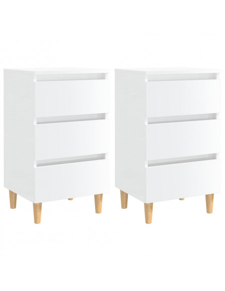 Comodini con Gambe in Legno 2pz Bianco Lucido 40x35x69 cm