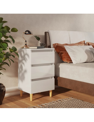 Comodini con Gambe in Legno 2pz Bianco Lucido 40x35x69 cm