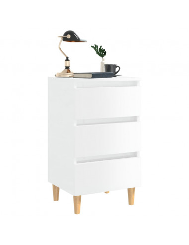 Comodini con Gambe in Legno 2pz Bianco Lucido 40x35x69 cm
