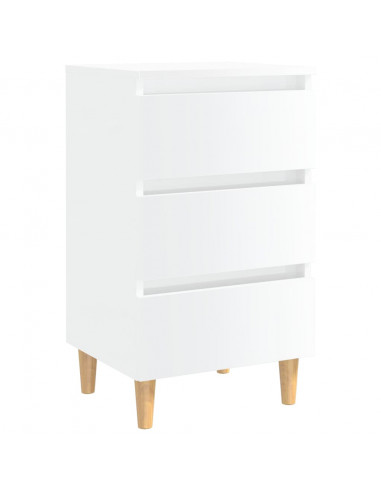 Comodini con Gambe in Legno 2pz Bianco Lucido 40x35x69 cm
