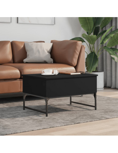 Tavolino da Salotto Nero 70x50x40 cm Legno Multistrato Metallo