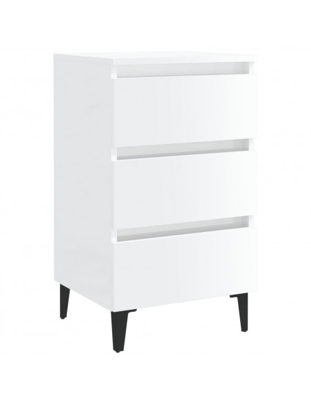 Comodino con Gambe in Metallo Bianco Lucido 40x35x69 cm